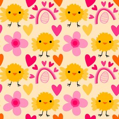 Easter chicken and eggs seamless birds pattern for wrapping paper and fabrics