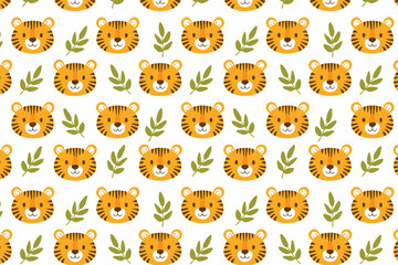 Cute tiger seamless pattern background illustration