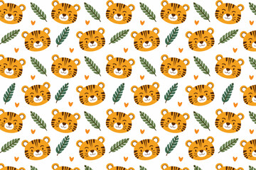 Cute tiger seamless pattern background illustration