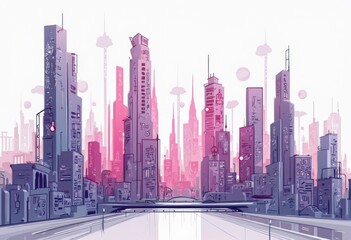 Naklejka premium A Futuristic Cityscape with Glass Towers and Vibrant Lights