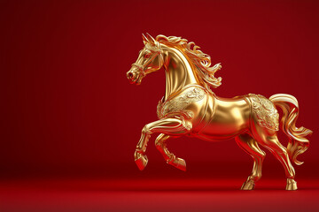 Golden horse on red background, Chinese New Year, year of the horse