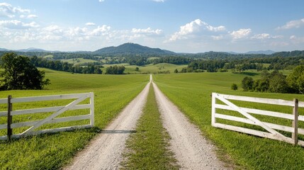 Rural road leads to scenic valley. Use Travel brochure