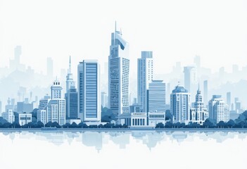 Fototapeta premium Foggy Cityscape with Skyscrapers and Tall Structures