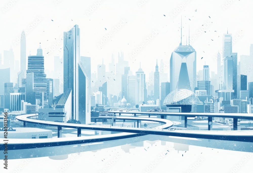 Poster Futuristic Cityscape with Sleek Architecture and Vibrant Colors