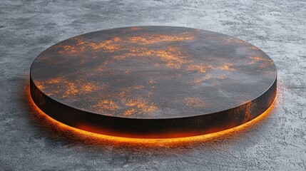 Obraz premium Glowing rusty metal podium, concrete studio, product display