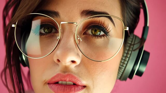 A cheerful young woman with headphones serves customers, showcasing her friendly demeanor in a bustling call center.