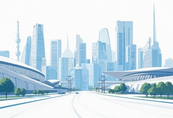 Fototapeta premium Cityscape with Skyscrapers and High-Rise Buildings