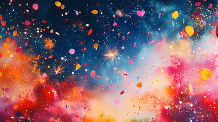 Colorful confetti explosion celebrates carnival spirit during vibrant street festival festivities