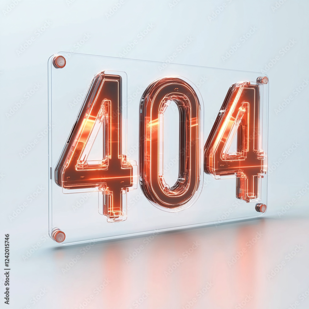 Poster Close-up of a glowing 404 error sign, symbolizing a broken or missing page on a website, commonly encountered in the digital world.