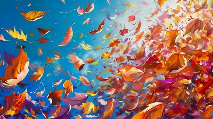 Autumn Leaves in the Wind – Vibrant Fall Foliage Against a Blue Sky