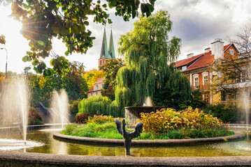 Beautiful autumn morning park in Olsztyn	