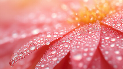 Fototapeta premium A macro shot of a delicate spider web adorned with glistening dew drops, symbolizing fragility, interconnectedness, and the beauty of nature. The modern, blurred background and empty caption space evo