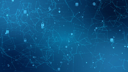 Security concept.Abstract connected dots on bright blue background. Technology concept