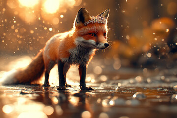 Obraz premium Majestic Fox in Rainy Forest 