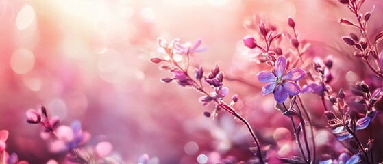 Naklejka premium Delicate Pink Flowers Blooming in Soft Sunlight