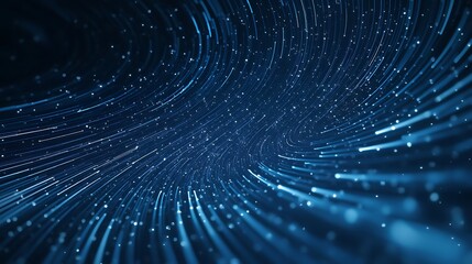Abstract image of flowing lines and particles in a blue color scheme, suggesting motion and depth.