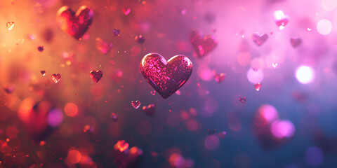 Heart-Shaped Light Clusters on Dark Background Romantic Glowing Design