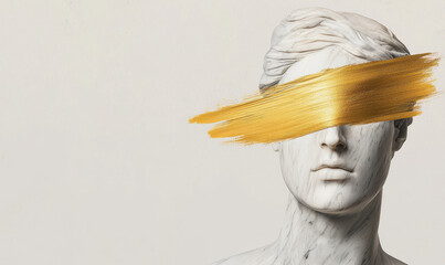 Exploring the Intersection of Classical Sculpture and Modern Abstract Art with a Bold Golden Brushstroke