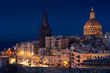 Cityscape of Valletta Old Town by  night, Malta
