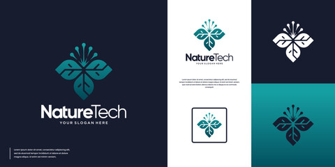 flower ecology with smart technology theme, digital education, vector graphic template.