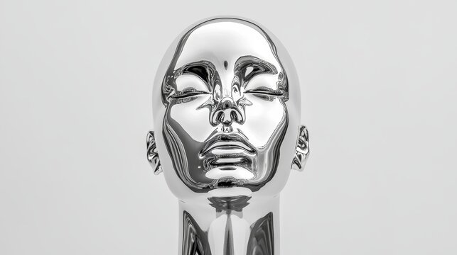 With its sleek frame and chrome finish, this mannequin head reflects light and shadow, giving it a futuristic and artistic appearance. It's a great fit for fashion, design, or technology projects.