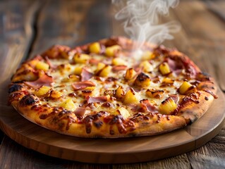 Delicious Hawaii pizza Cuisine food with pineapples and cheese meal