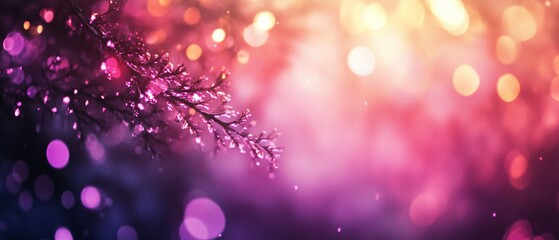 Obraz premium Ice Crystals Adorn Winter Branch Against Colorful Blurred Background