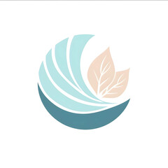 Fototapeta premium A clean and elegant logo combining a Bodhi leaf with a stylized wave pattern representing Osakas connection to water in soft pastel colors