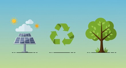 Flat design ecology concepts, such as renewable energy, recycling, and sustainability
