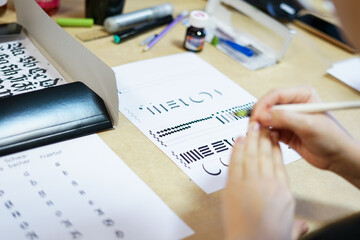 Calligraphy workshop. Close up 