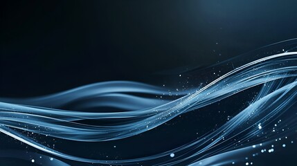 Abstract blue waves, dark background, glowing particles, digital art, website banner