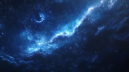 Fototapeta premium A starry night sky filled with vibrant blue hues and celestial elements.