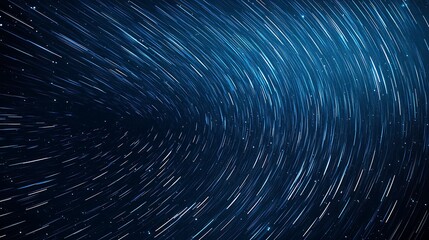 A dynamic star trail effect in a cosmic blue background, suggesting movement through space.