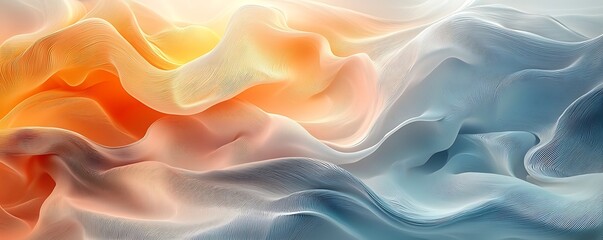 Obraz premium A 3D abstract wavy background in soft pastel tones, with undulating lines and fluid movement, evoking a calm and artistic aesthetic ideal for creative visuals.