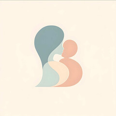 a logo for MommyB Finds ecommerce brand depicting an abstract mom and baby image formed into letter B Use soft pastel color palette make it clean and minimalist