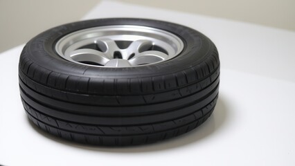 Obraz premium Photo of various car tires, showing a close-up of the tires with different rim designs, highlighting their quality and tread pattern.