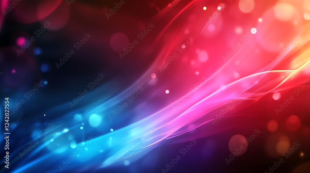 Wall mural abstract colorful waves with glowing orbs creating a vibrant, dynamic background.
