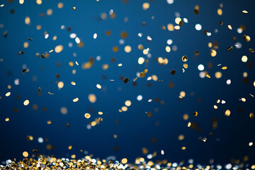 Gold and Silver Confetti scattered on a blue background