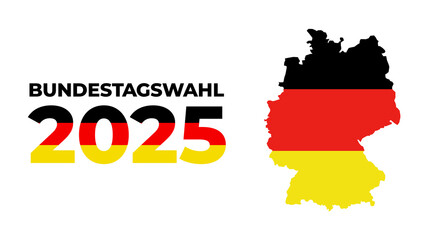 Bundestagswahl 2025, German Federal Election. Ballot box with German flag and election paper. Representation of democracy, political decision-making, and governance, isolated on white background. BTW