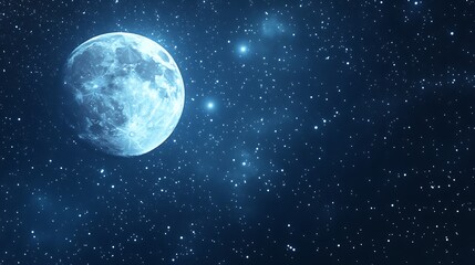 Obraz premium A bright moon illuminates a starry night sky, creating a serene celestial atmosphere.