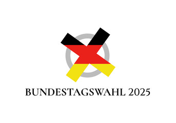 Bundestagswahl 2025, German Federal Election. Ballot box with German flag and election paper. Representation of democracy, political decision-making, and governance, isolated on white background. BTW