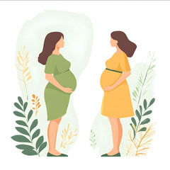 mobili ui illustration of pregnanant women in pastel green and yellow color with white background png