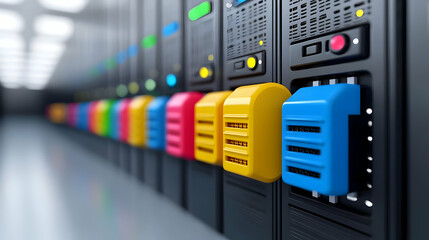 Colorful server room data center network infrastructure