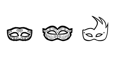Carnival masks collection in doodle style. Masqeurade mask sketches for decorating festive invitations, banners, greeting cards.