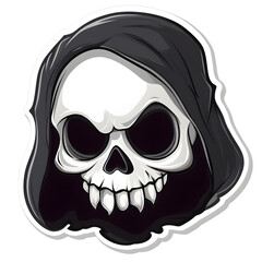 Fototapeta premium Grim Reaper Skull Sticker – Dark Hooded Skeleton Illustration for Gothic Designs