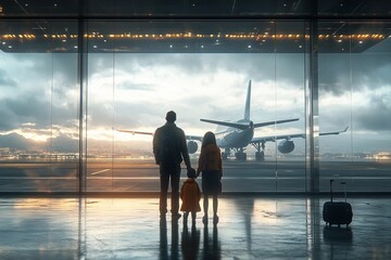 Family saying goodbye at the departure gate
