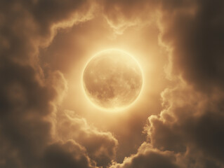 Obraz premium Mysterious night atmosphere with full moon shining through scattered clouds