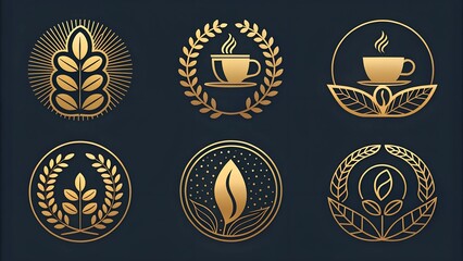 Set of coffee shop gold logo design collection with modern emblem shape Premium vector
