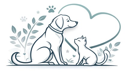 Obraz premium set dog and cat logo design. pet care white linear style concept element symbol vector illustration. 