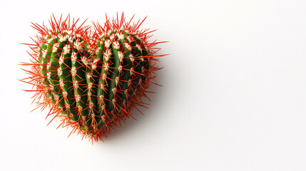 Naklejka premium A heart-shaped cactus with vibrant red thorns displayed on a white background representing love, nature, and resilience